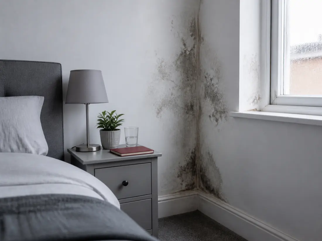 Black mould in the corner of a rented room